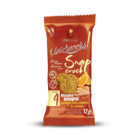Biscoito Integral Unisnacks Sabor Laranja com Cenoura e Cereais Sem Açúcar 17g – Caixa com 180 unidades