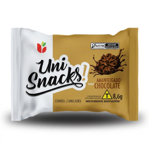 Biscoito Amanteigado Unisnacks Sabor Chocolate 8,6g – Caixa com 250 unidades