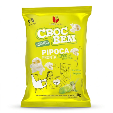 Pipoca Salgada Unisnacks Limão com Ervas Finas 10g – Caixa com 60 unidades