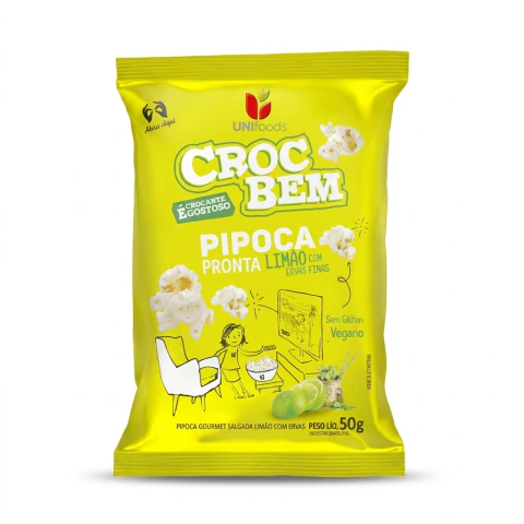 Pipoca Pronta Salgada Limão com Ervas Finas 50g – Caixa com 12 unidades