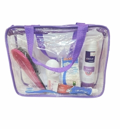 Kit com 3 necessaire TAMANHOS DIFERENTES transparente LILÁS - loja online