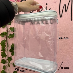 PORTA SHAMPOO transparente e BRANCA necessaire para viagem, organizar cremes 24 x 20 x 9 cm na internet