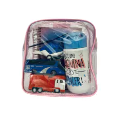 KIT COM 5 MINI mochila ROSA infantil transparente cristal escola viagem lancheira piscina brinquedo - loja online