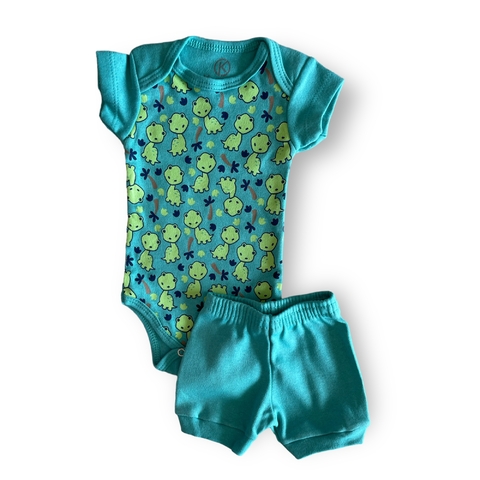 CONJUNTO BODY + BERMUDINHA - DINO VERDE - KAPPES
