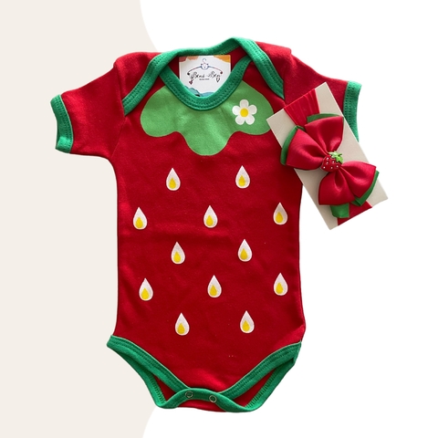 KIT BODY TEMÁTICO + LAÇO MORANGO