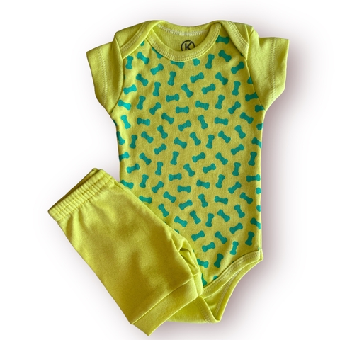 CONJUNTO BODY + BERMUDINHA - OSSINHOS VERDE LIMÃO- KAPPES
