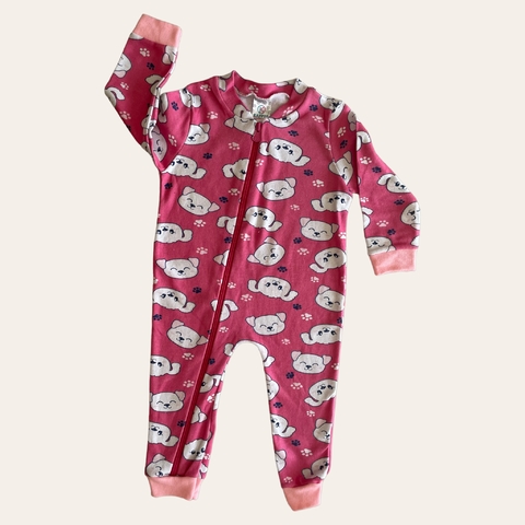 MACACÃO MANGA LONGA COM ZÍPER - CACHORRINHA ROSA - KAPPES