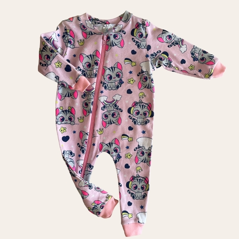 MACACÃO MANGA LONGA COM ZÍPER - GATlNHA ROSA - KAPPES