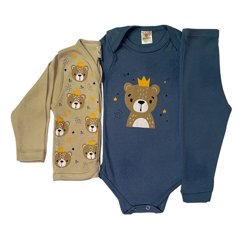 KIT BODY BEBÊ 3 PEÇAS - URSO REI - comprar online