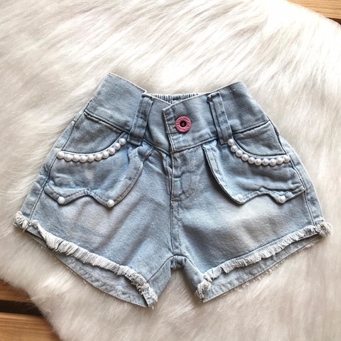 SHORT JEANS INFANTIL FEMININO - COM APLICAÇÃO