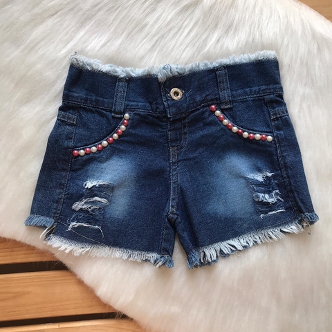 SHORT JEANS INFANTIL RASGADINHO DESFIADO - COM APLICAÇÃO