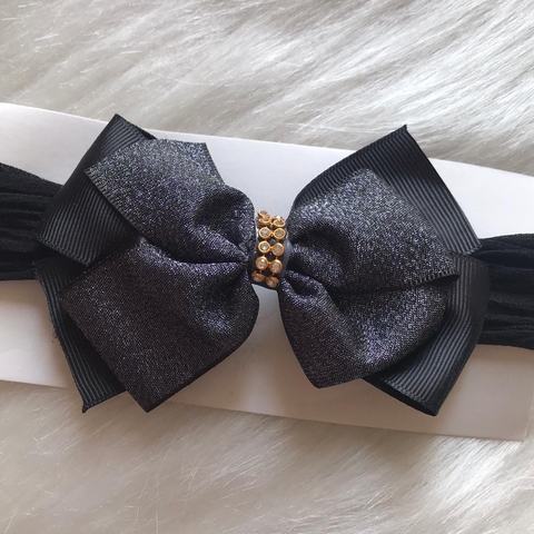 FAIXA PARA CABELO COM LAÇO BRILHOSO - PRETO