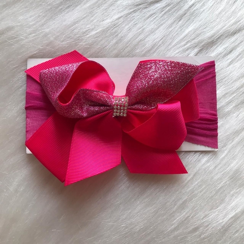 FAIXA DE CABELO COM LAÇO BRILHOSO - PINK