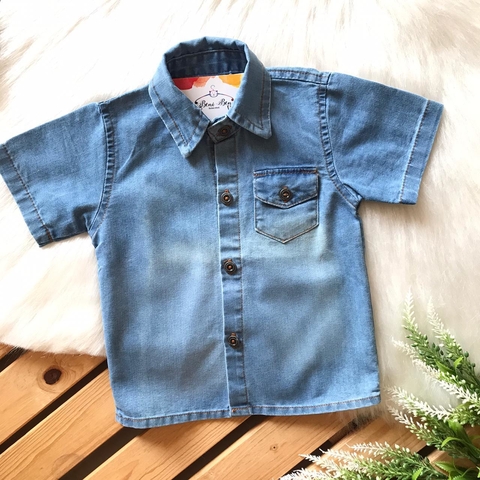 CAMISA JEANS INFANTIL MASCULINA -  AZUL CLARO