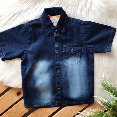 CAMISA  JEANS INFANTIL MASCULINA - AZUL ESCURO
