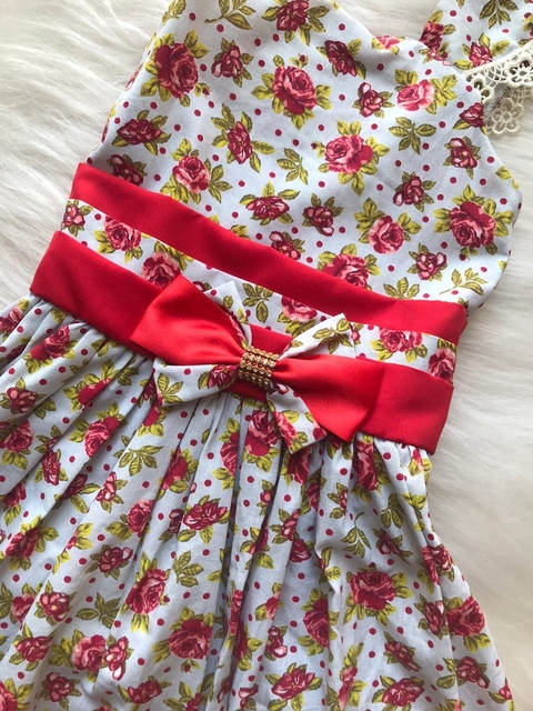 VESTIDO INFANTIL FLORIDO - VERMELHO