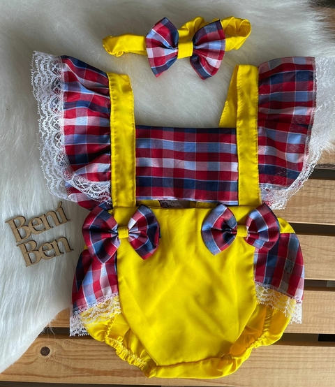 ROMPER XADREZ AMARELO - RENDA