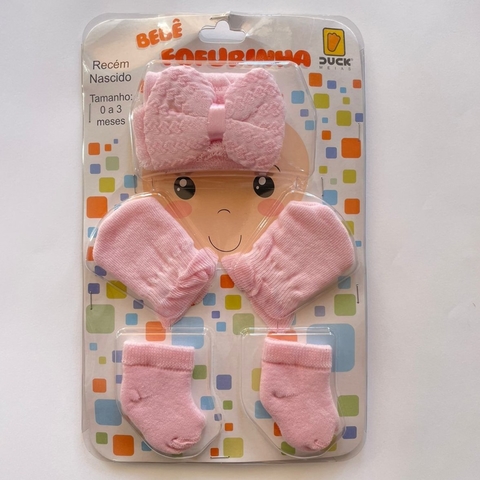 KIT TOUCA + LUVA + MEIA - ROSA CLARO