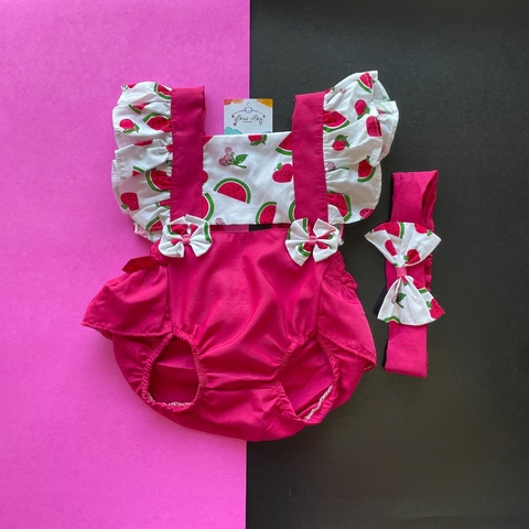 ROMPER JARDINEIRA MELANCIA MORANGO - ROSA