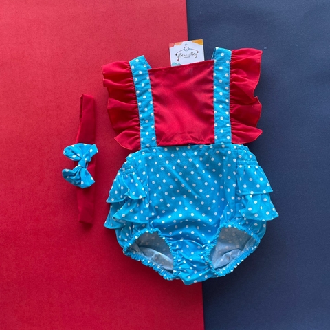 ROMPER GALINHA PINTADINHA - AZUL/VERMELHO