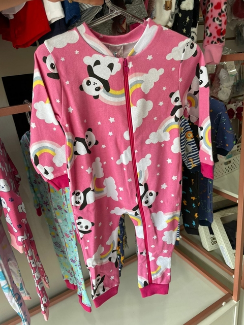 MACACÃO MANGA LONGA COM ZÍPER PANDA ROSA - KAPPES