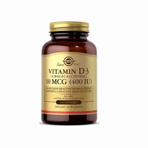 VITAMINA D3 (CHOLECALCIFEROL) 10 MCG (400 IU) SOLGAR X 100 CAPSULAS - comprar en línea