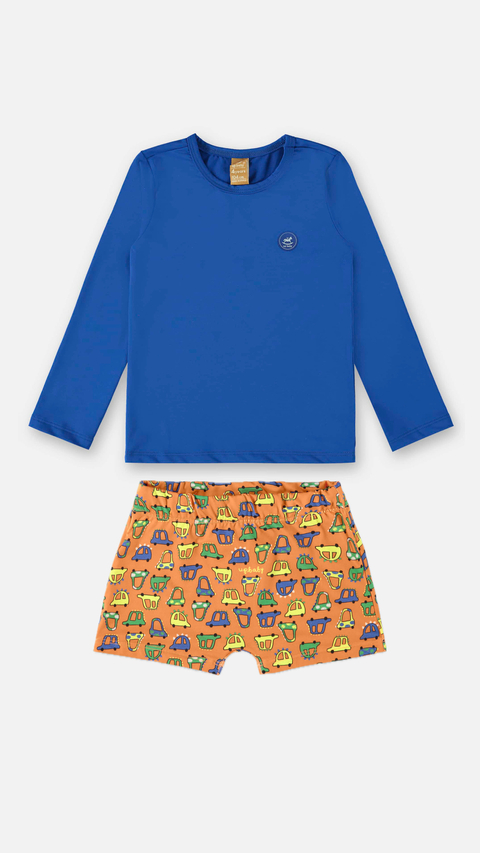 Conjunto praia camisa de proteção e sunga carrinho