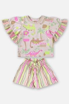 Conjunto Blusa e Short meia malha Dino