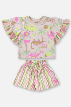Conjunto Blusa e Short meia malha Dino