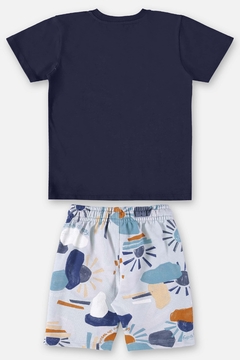 Conjunto Camiseta malha + Bermuda moletom azul na internet