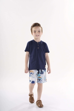 Conjunto Camiseta malha + Bermuda moletom azul