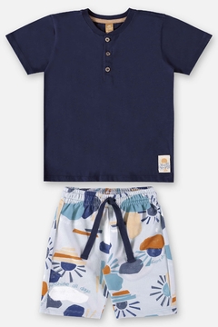Conjunto Camiseta malha + Bermuda moletom azul - comprar online