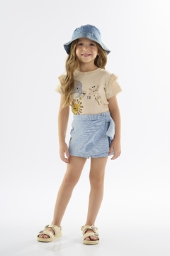 Conjunto camisa babado e short-saia laço