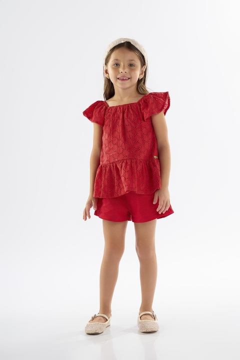 Conjunto camisa laise e short linho vermelho
