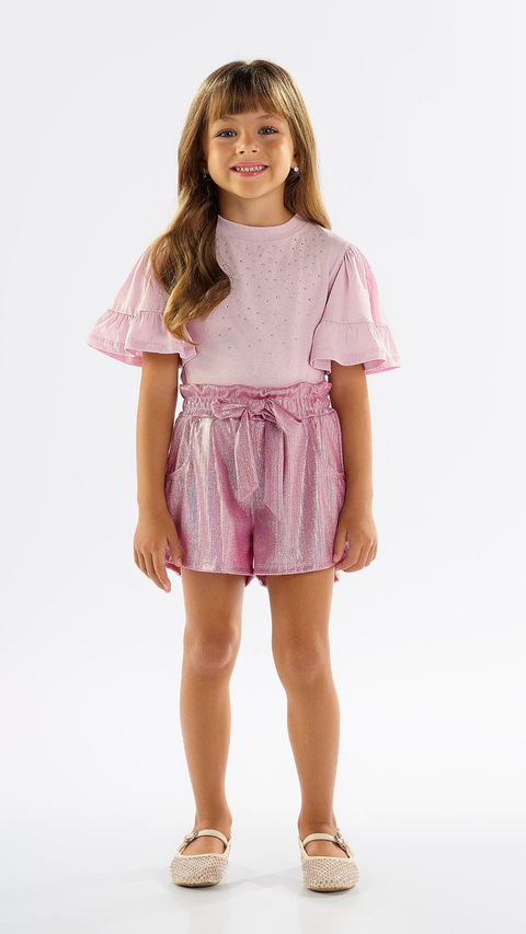 Conjunto camisa pedrinhas e short Clochard lilás