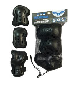 Set de Protecciones Boissy Tripack: Rodillera Codera Muñequera Color NEGRO - Emporio Deportes