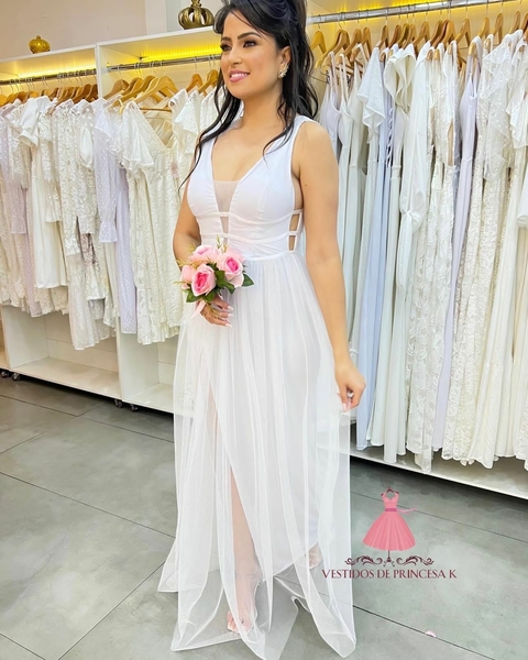 Vestido Fluido Tule soltinho com Brilho modelo Julia