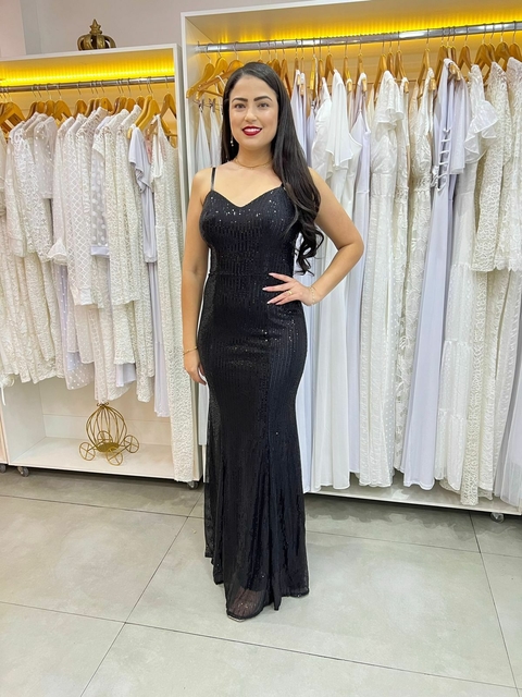 Vestido Longo Paetê preto Juliana Alcinha
