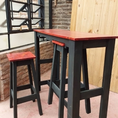 Isla desayunador de madera de pino macizo intervenido + 2 taburetes - comprar online