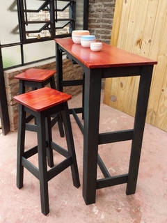 Isla desayunador de madera de pino macizo intervenido + 2 taburetes - tienda online