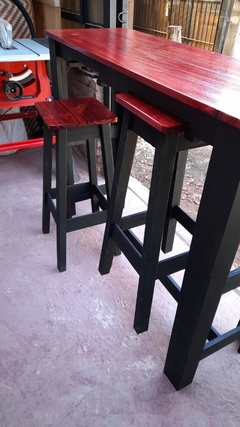 Isla desayunador de madera de pino macizo intervenido + 2 taburetes - comprar online