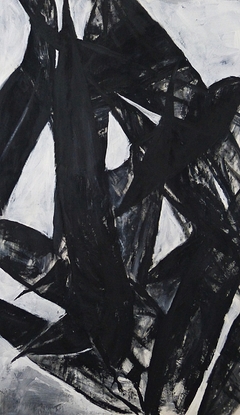 A la sombra del sauce #04, 2020. Acrílico, grafito y barniz sobre lienzo. 140x80 cm.