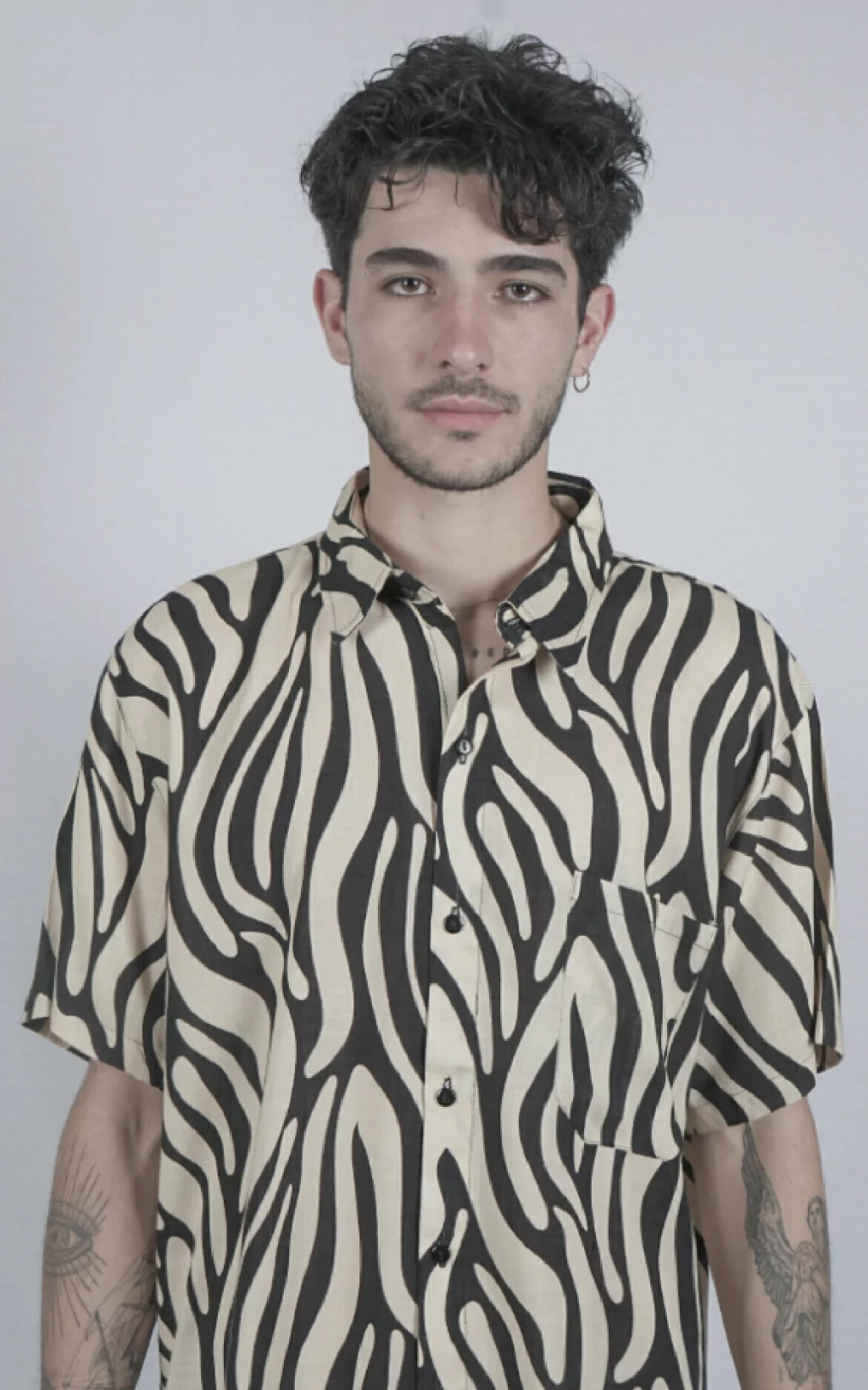 Camisa Lino Psychedelic Black&Beige