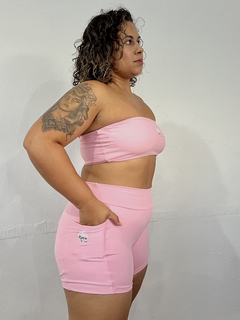 Conjunto Rosa Algodão Doce - short com bolso e Top Faixa - Rayo de Sol