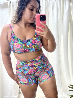 Conjunto Flora - short meia coxa cordinha e Top Fee