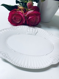Plato de cerámica oval corona blanco