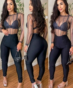 Body Bory Tule Brilho Festa Feminino Transparente Manga LONGA - comprar online