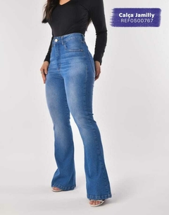 Calça Jamilly Azul médio Calça Feminina Jens Flare Cintura Alta na internet