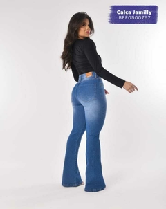 Calça Jamilly Azul médio Calça Feminina Jens Flare Cintura Alta - comprar online