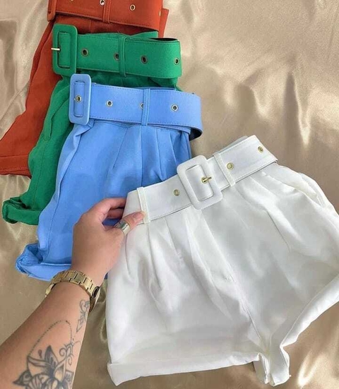 Short Feminino Alfaiataria Cintura Alta Com Cinto Moda Verão - comprar online